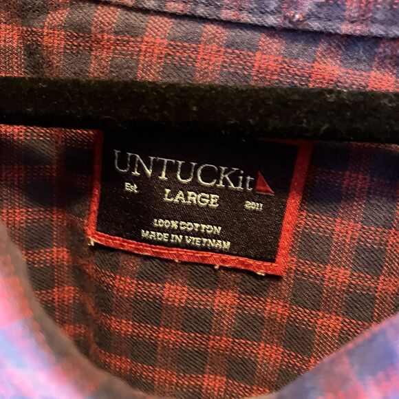 Untuckit Men's Andretti Plaid Navy/Red Button Front Shirt Size Large GUC - Picture 2 of 10